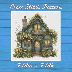 Cottage in Flowers Cross Stitch Pattern PDF Counted House Village - Fabulous Fantastic Magical House in Garden 822 718