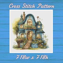 Cottage Cross Stitch Pattern PDF Counted House Village - Fabulous Fantastic Magical Little House in Garden 716 718
