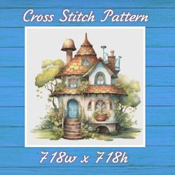 Cottage Cross Stitch Pattern PDF Counted House Village - Fabulous Fantastic Magical Little House in Garden 723 718