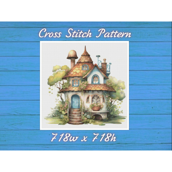 Cottage Cross Stitch Pattern PDF Counted House Village - Fabulous Fantastic Magical Little House in Garden 723 718.jpg