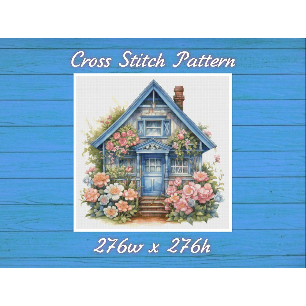 Cottage in Flowers Cross Stitch Pattern PDF Counted House Village - Fabulous Fantastic Magical House in Garden .jpg