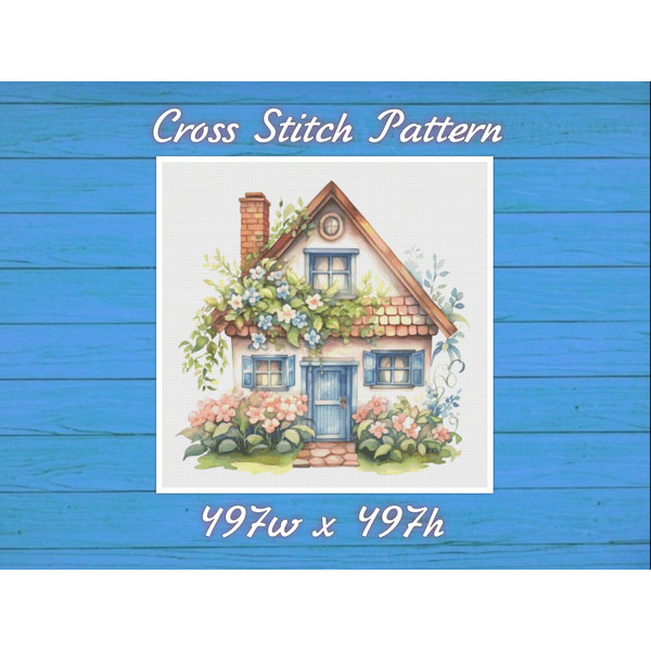 House Village Cross Stitch Pattern - PDF Counted House in Garden - Fabulous Fantastic Magical Little Cottage - House in Flowers .jpg