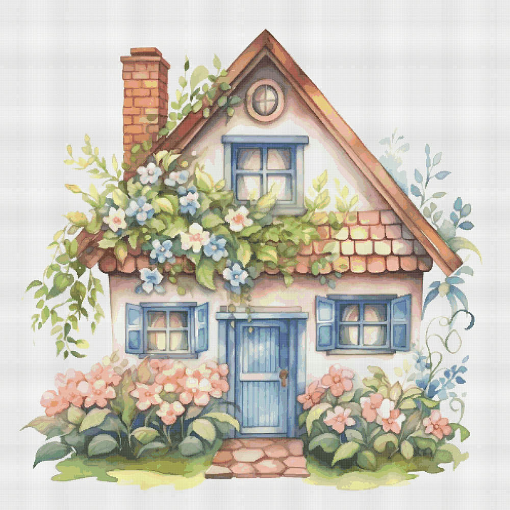House Village - Cross Stitch Pattern - PDF Counted House in Garden - Fabulous Fantastic Magical Little Cottage - House in Flowers - 5 Sizes.png
