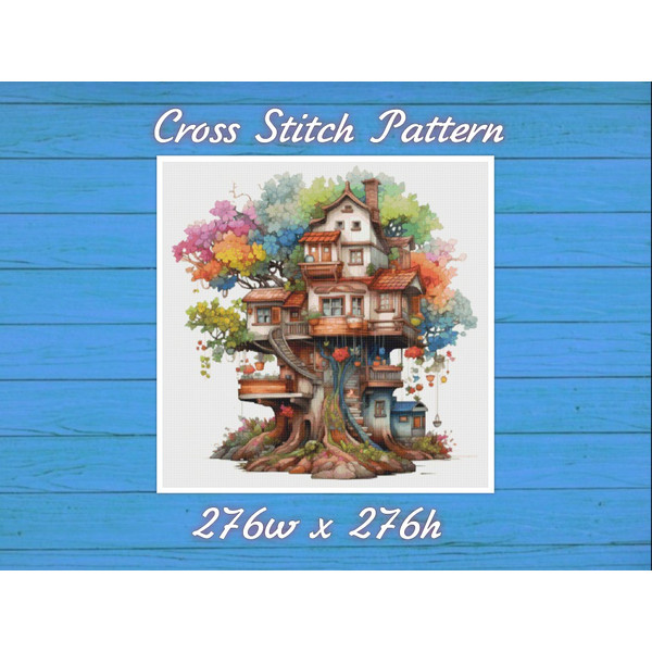 TreeHouse Cross Stitch Pattern PDF Counted House Village - Fabulous Fantastic Magical Cottage - Cottage in Garden.jpg