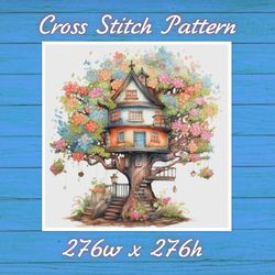 TreeHouse Cross Stitch Pattern PDF Counted House Village - Fabulous Fantastic Magical Cottage 806 276