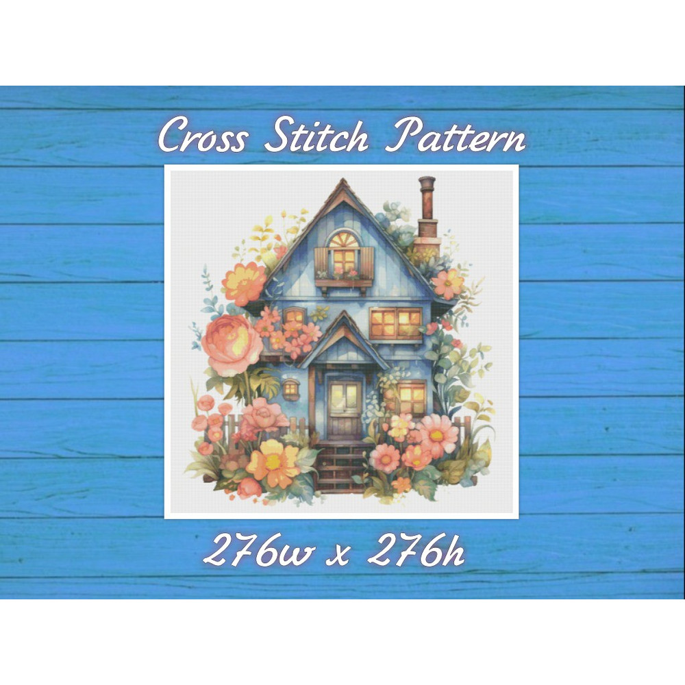 Cottage Cross Stitch Pattern PDF Counted House Village - Fabulous Fantastic Magical Little House in Garden - House in Flowers .jpg