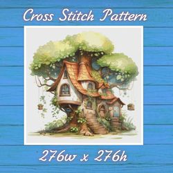 TreeHouse Cross Stitch Pattern PDF Counted House Village - Fabulous Fantastic Magical Cottage 807 276