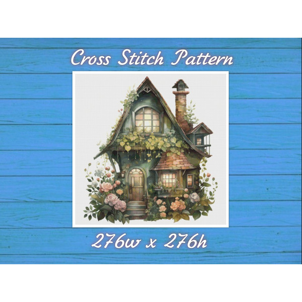 Cottage Cross Stitch Pattern PDF Counted House Village - Fabulous Fantastic Magical Little House in Garden - House in Flowers .jpg