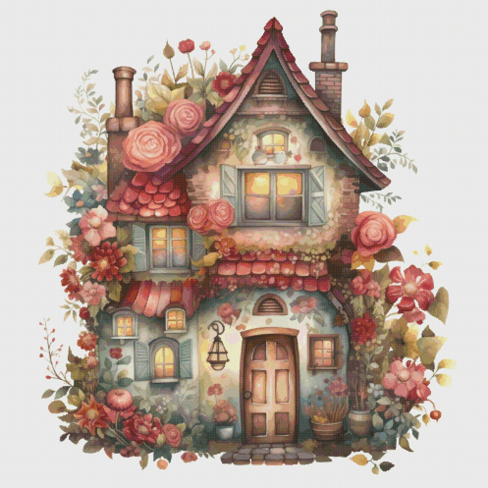 Cottage with Roses - Cross Stitch Pattern - PDF House Village - Fabulous Fantastic Magical House in Garden - Cottage in Flowers - 5 Sizes.png
