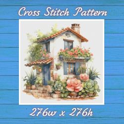 Cottage with Roses Cross Stitch Pattern PDF House Village - Fabulous Fantastic Magical House in Garden - 842 276