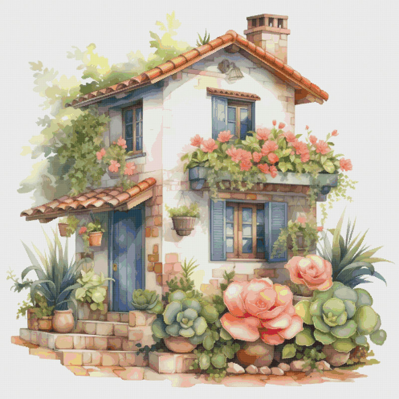 Cottage Cross Stitch Pattern PDF Counted House Village - Fabulous Fantastic Magical Little House in Garden - House in Flowers - 5 Sizes.png