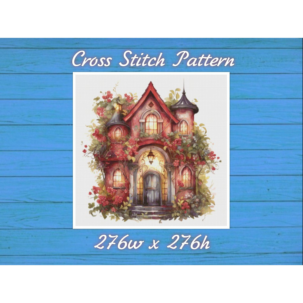 Cottage in Flowers Cross Stitch Pattern PDF Counted House Village - Fabulous Fantastic Magical House in Garden .jpg
