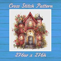 Cottage in Flowers Cross Stitch Pattern PDF Counted House Village - Fabulous Fantastic Magical House in Garden 820 276