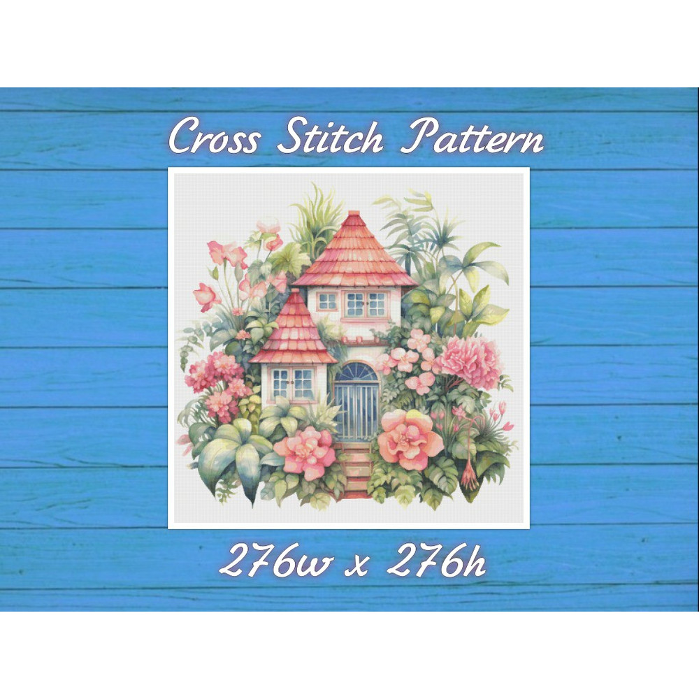 Cottage in Flowers Cross Stitch Pattern PDF Counted House Village - Fabulous Fantastic Magical House in Garden .jpg