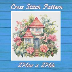 Cottage in Flowers Cross Stitch Pattern PDF Counted House Village - Fabulous Fantastic Magical House in Garden 737 276