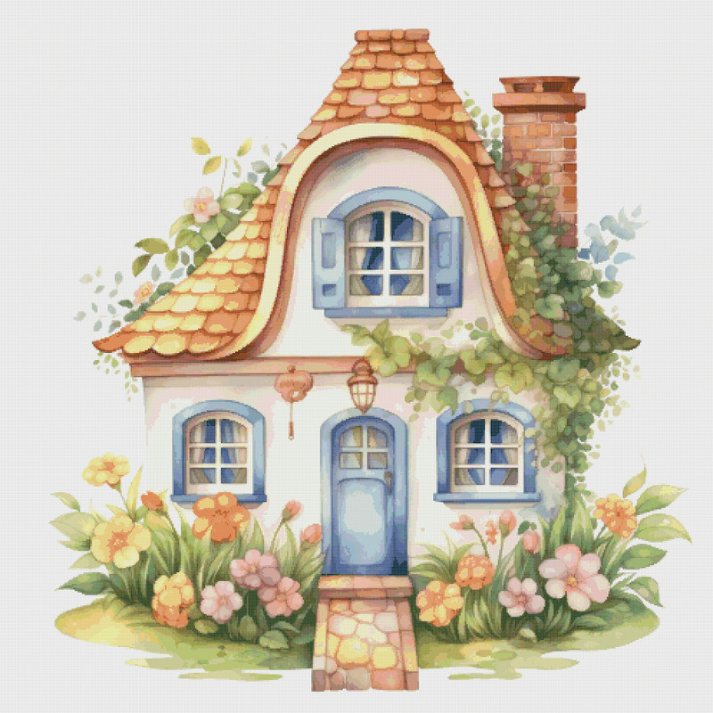 House Village - Cross Stitch Pattern - PDF Counted House in Garden - Fabulous Fantastic Magical Little Cottage - House in Flowers - 5 Sizes.png