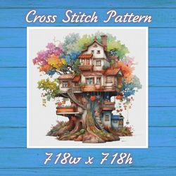 TreeHouse Cross Stitch Pattern PDF Counted House Village - Fabulous Fantastic Magical Cottage 826 718