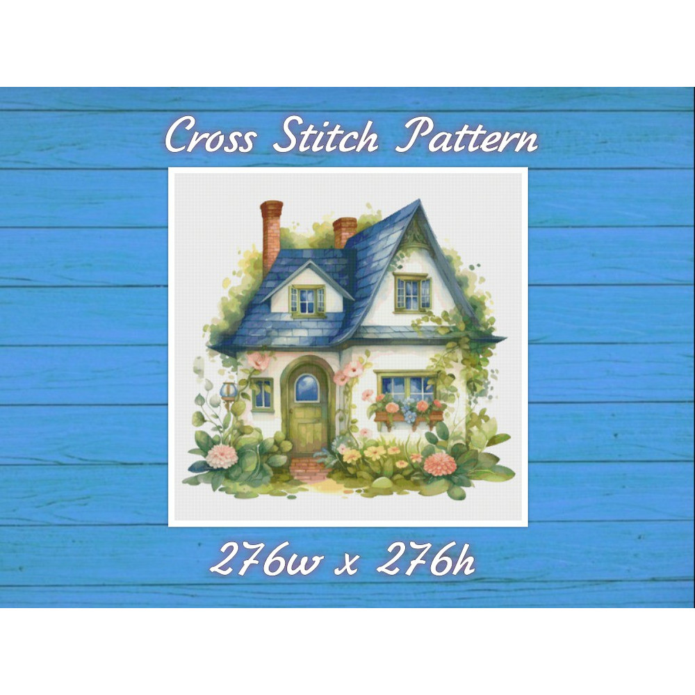 House Village Cross Stitch Pattern PDF Counted House in Garden - Fabulous Fantastic Magical Little Cottage House in Flowers.jpg