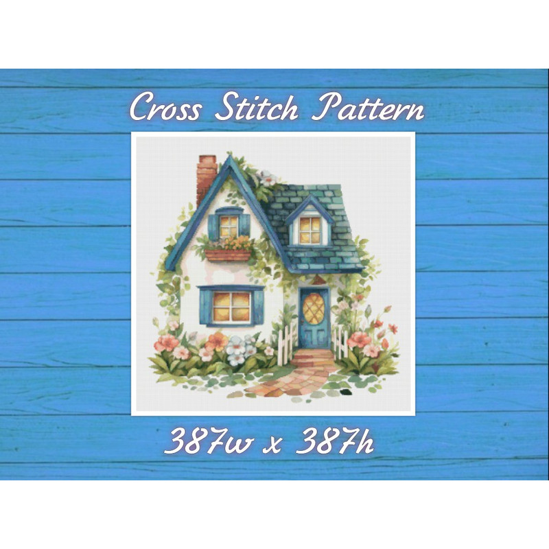 House in Garden Cross Stitch Pattern PDF Counted House Village - Fabulous Fantastic Magical Little Cottage - House in Flowers.jpg