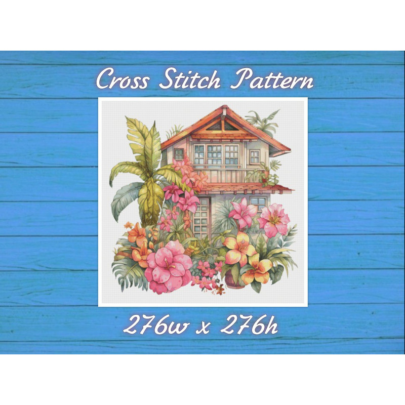 Cottage in Flowers Cross Stitch Pattern PDF Counted House Village Fabulous Fantastic Magical House in Garden.jpg