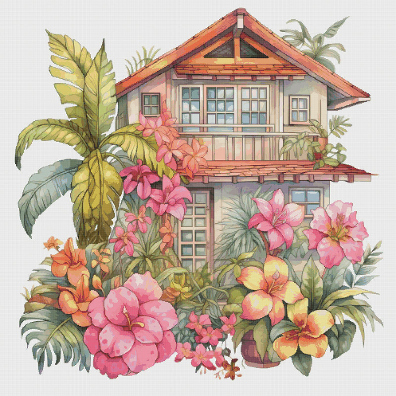 Cottage in Flowers - Cross Stitch Pattern - PDF Counted House Village - Fabulous Fantastic Magical House in Garden - 5 Sizes.png
