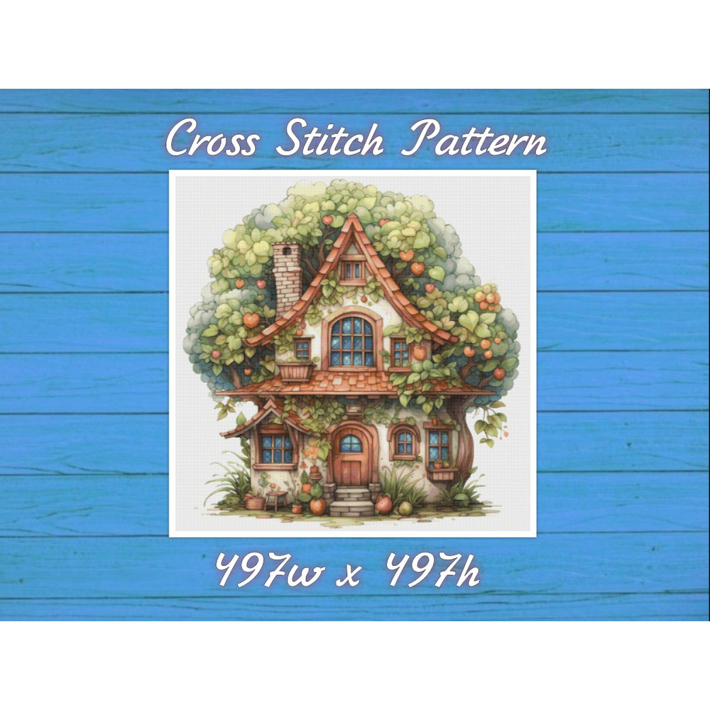 Cottage in Garden Cross Stitch Pattern PDF Counted House Village Fabulous Fantastic Magical Cottage House in Flowers.jpg