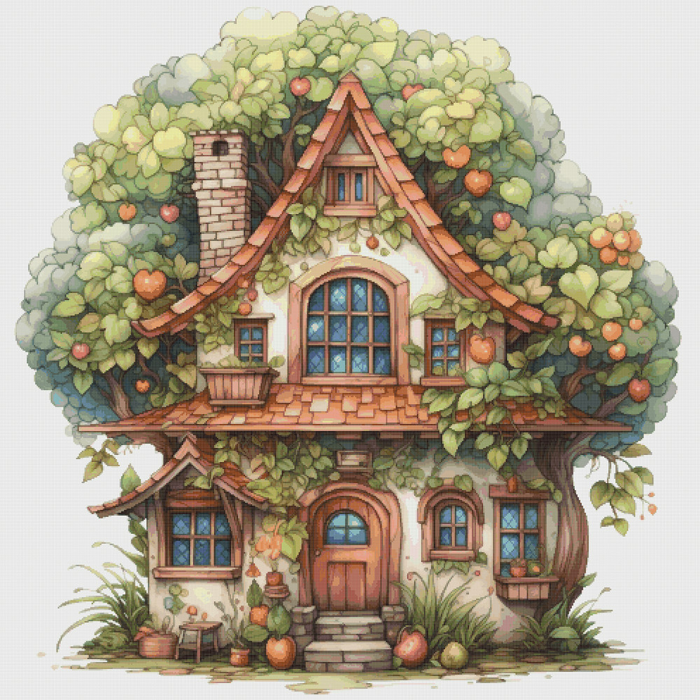 Cottage in Garden - Cross Stitch Pattern - PDF Counted House Village - Fabulous Fantastic Magical Cottage - House in Flowers - 5 Sizes.png