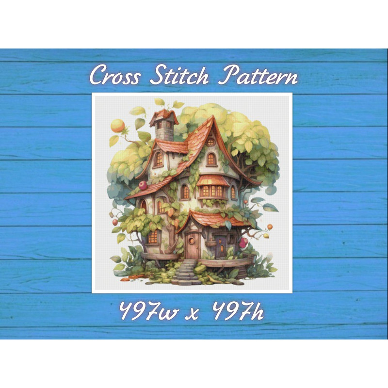 Cottage in Garden Cross Stitch Pattern PDF Counted House Village Fabulous Fantastic Magical Cottage House in Flowers.jpg
