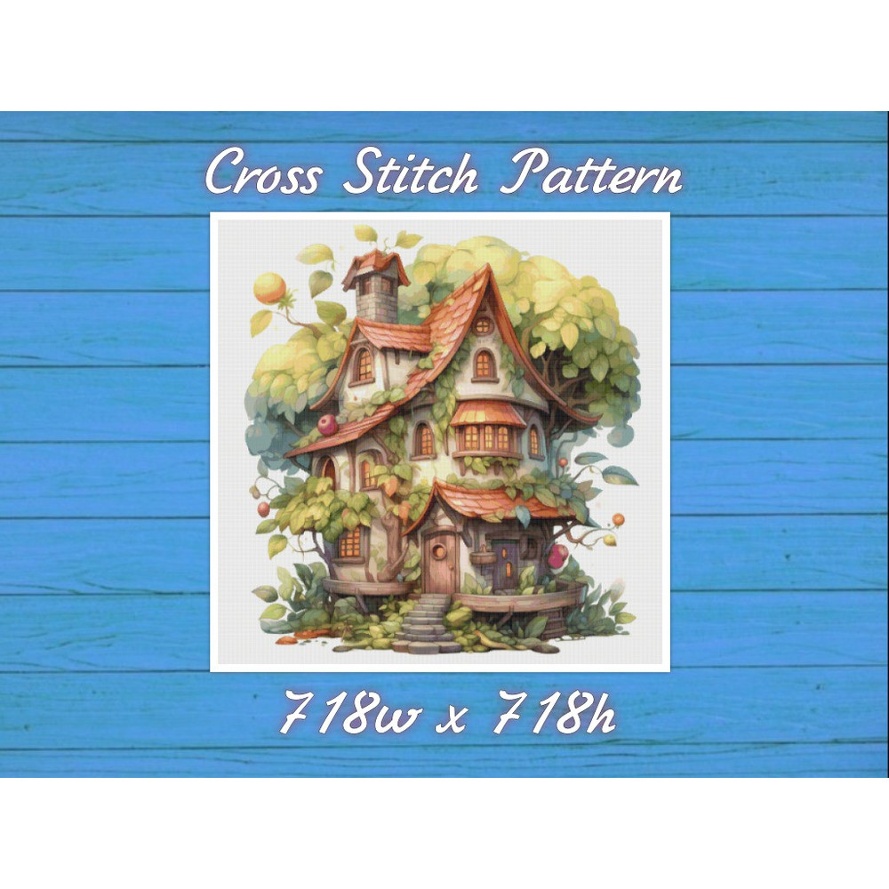 Cottage in Garden Cross Stitch Pattern PDF Counted House Village Fabulous Fantastic Magical Cottage House in Flowers (2).jpg