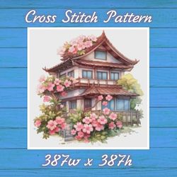 cottage with sakura cross stitch pattern pdf counted house village 843 387