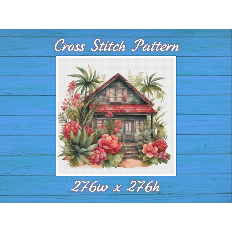 Cottage in Flowers Cross Stitch Pattern PDF Counted House Village Fabulous Fantastic Magical House in Garden.jpg