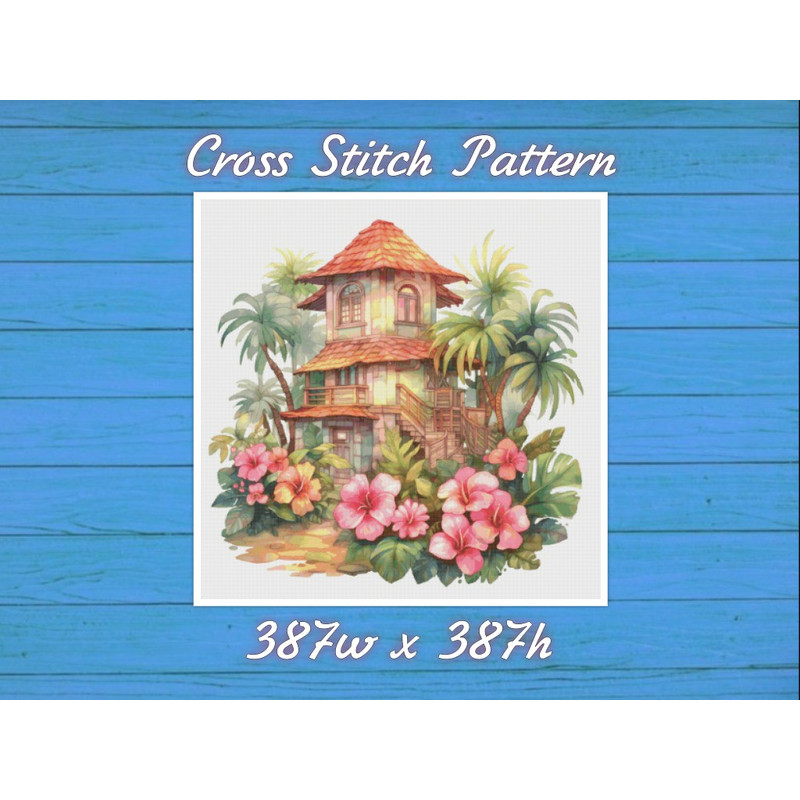 Cottage Cross Stitch Pattern PDF Counted House Village Fabulous Fantastic Magical Little House in Garden House in Flowers.jpg