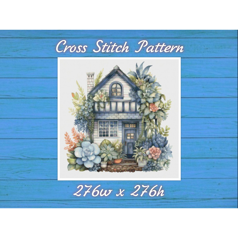 Cottage Cross Stitch Pattern PDF Counted House Village Fabulous Fantastic Magical Little House in Garden House in Flowers.jpg