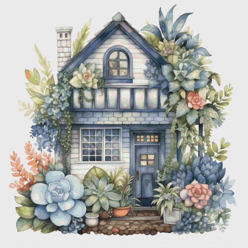 Cottage in Flowers - Cross Stitch Pattern - PDF Counted House Village - Fabulous Fantastic Magical House in Garden - 5 Sizes.png