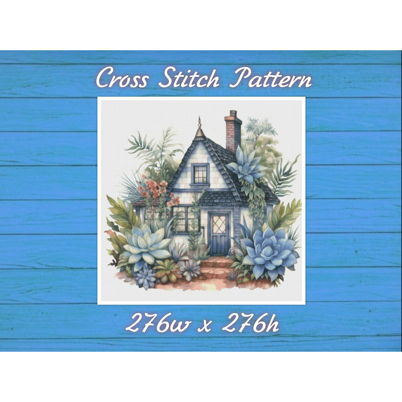 Cottage Cross Stitch Pattern PDF Counted House Village Fabulous Fantastic Magical Little House in Garden House in Flowers.jpg