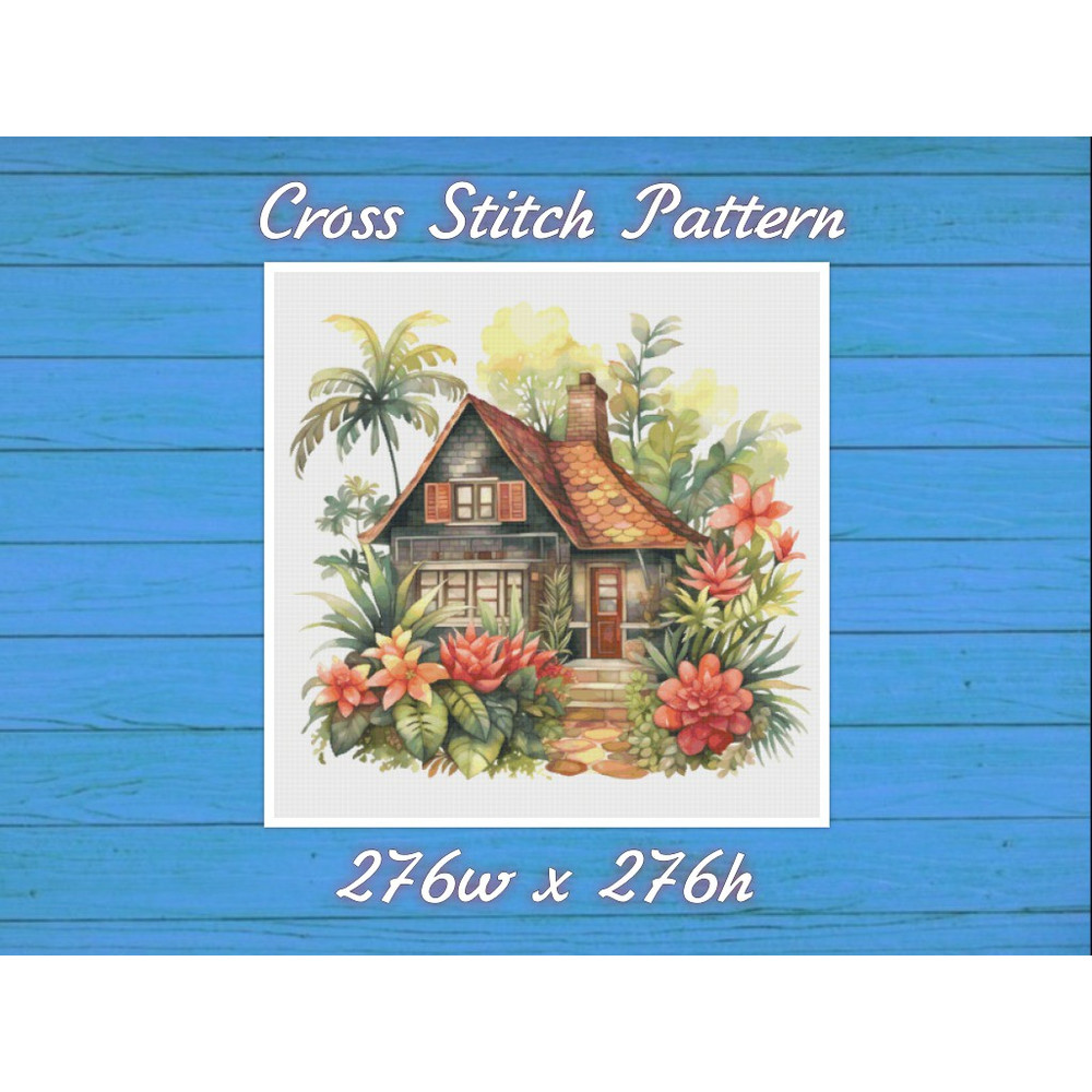 Cottage Cross Stitch Pattern PDF Counted House Village Fabulous Fantastic Magical Little House in Garden House in Flowers.jpg