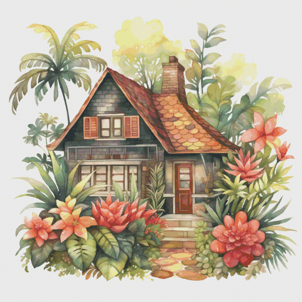 Cottage in Flowers - Cross Stitch Pattern - PDF Counted House Village - Fabulous Fantastic Magical House in Garden - 5 Sizes.png