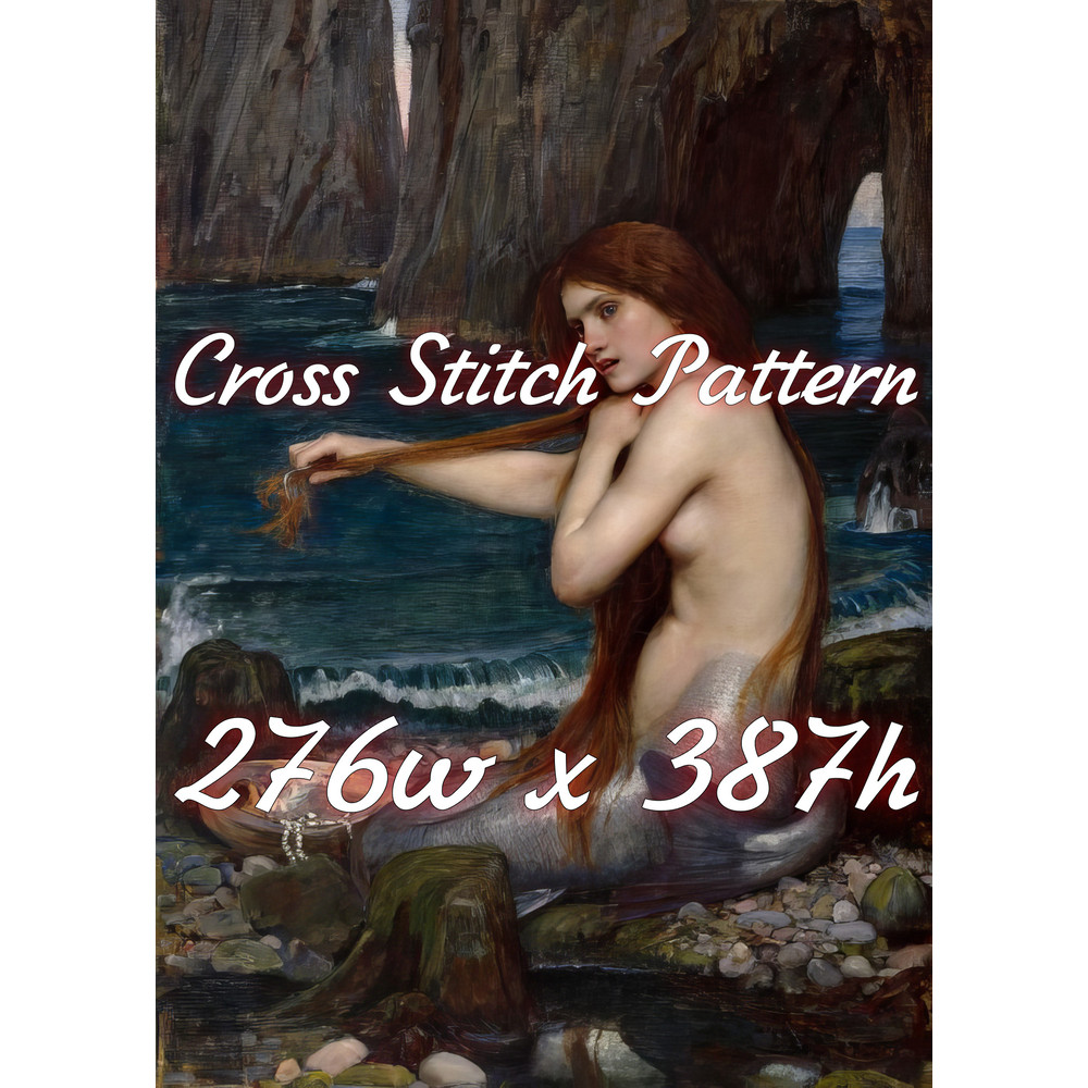 Vintage Cross Stitch Pattern Mermaid John William Waterhouse 1910 PDF Counted 276w x 387h.jpg