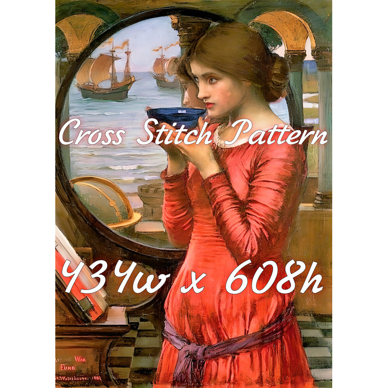 Vintage Cross Stitch Pattern Fate John William Waterhouse 1900 PDF Counted 434w x 608h.jpg