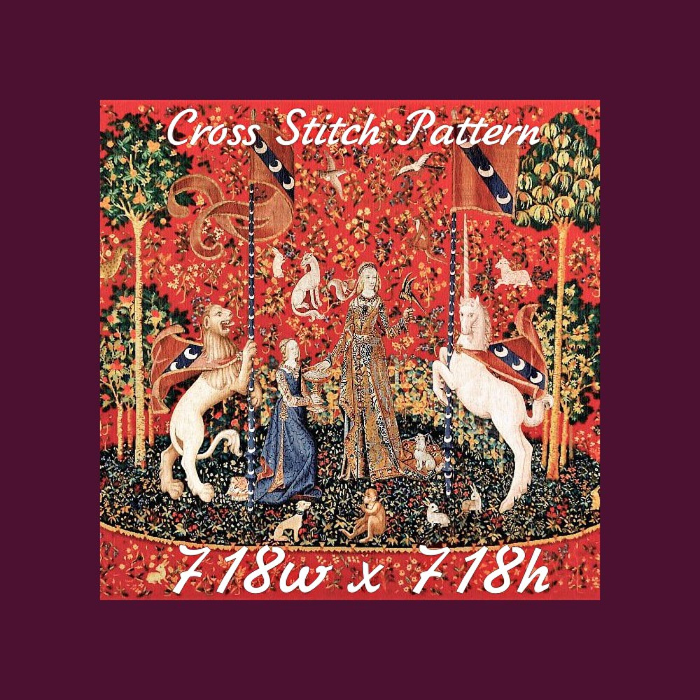 Vintage Cross Stitch Pattern The Lady with the Unicorn 15th Century PDF Counted 718w x 718h.jpg