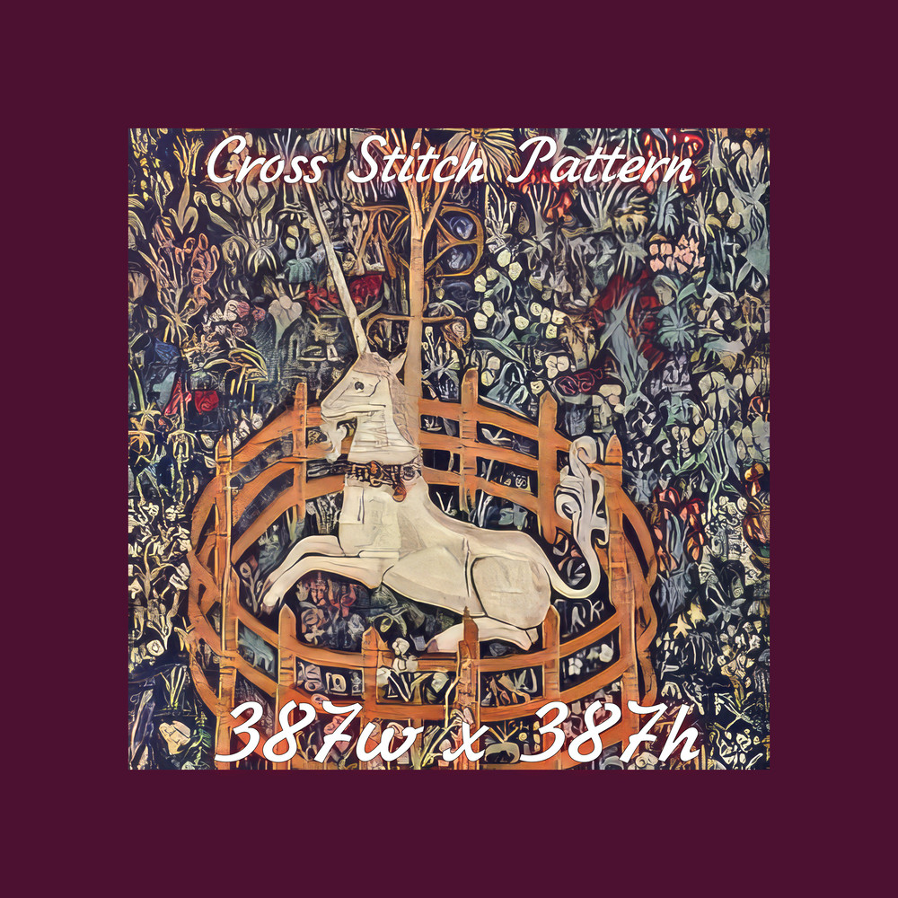 Vintage Cross Stitch Pattern The Unicorn is in Captivity and is no Longer Dead 15th Century PDF 387w x 387h 555-10.jpg