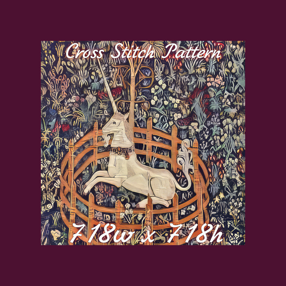 Vintage Cross Stitch Pattern The Unicorn is in Captivity and is no Longer Dead 15th Century PDF 718w x 718h 555-10.jpg