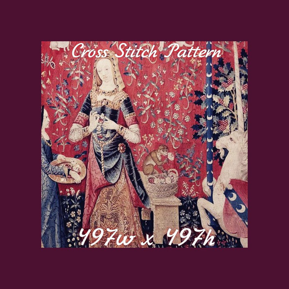 Vintage Cross Stitch Pattern The Lady with the Unicorn 15th Century PDF Counted 497w x 497h 555-14.jpg