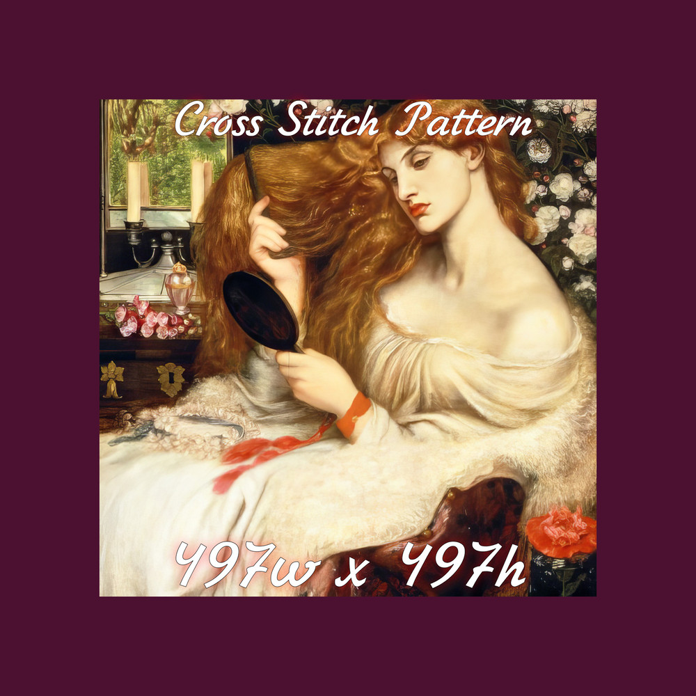 Vintage Cross Stitch Pattern Lady Lilith Dante Gabriel Rossetti PDF Counted 497w x 497h 555-17.jpg