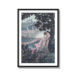Secret Garden Embrace: Vintage Lesbian Love Under the Oak on Matte Paper Art Print