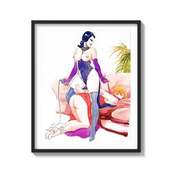 "Tangled Temptations" Mistress and her prey queer lovers artwork on Matte Paper Art Print