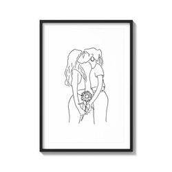 Girls loving girls kissing pencil sketch on Matte Paper Print