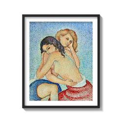 Two Young Women Sapphic Art Lesbian Couple Gifts on Matte Paper Print