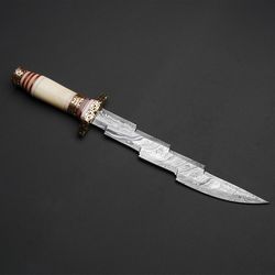 hadi zigzag dagger handmade damascus knife craft knife with leathers sheath