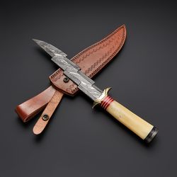zigzag dagger custom handmade damascus knife personalized knife forged knife with leather sheath